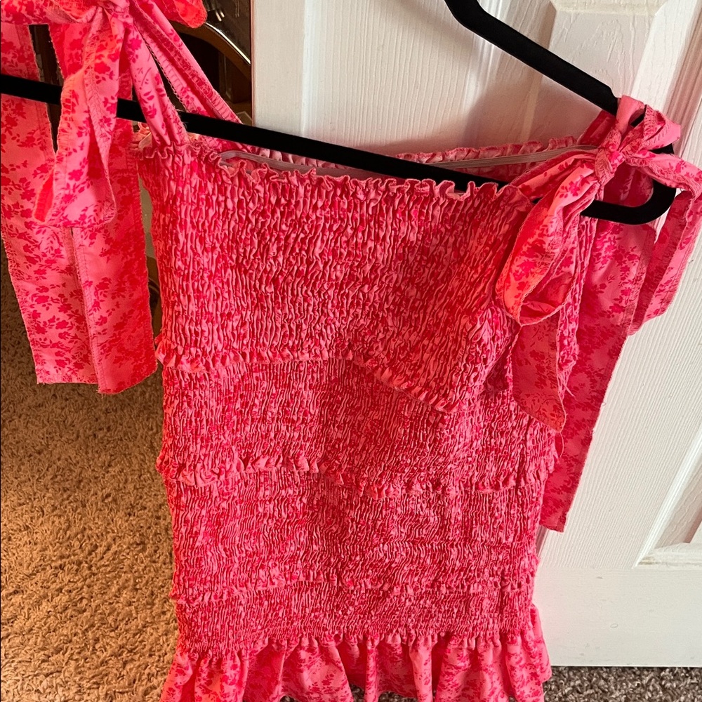 Pink Smocked Dress with Ruffle Hem